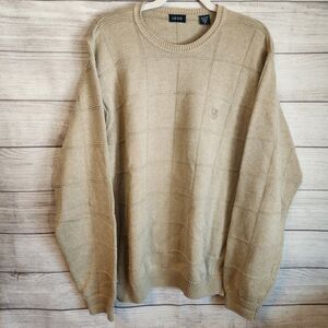 Izod Sweater XL Beige 100% Cotton Textured Knit Classic Preppy Grandpa Casual